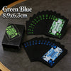 A set of Green Blue playing cards with a waterproof plastic deck shown next to the packaging.