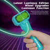A hand holds a blue glow-in-the-dark string launcher with an upgraded luminous function.
