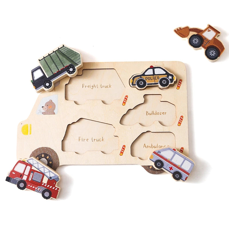 Wooden Vehicle Puzzle Board for Toddlers – Montessori Learning Toy