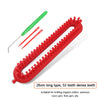 Red round knitting loom with a green hook and red knitting needles for yarn work