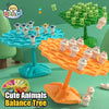 A colorful balance tree game featuring cute animals in various colors and shapes for kids.