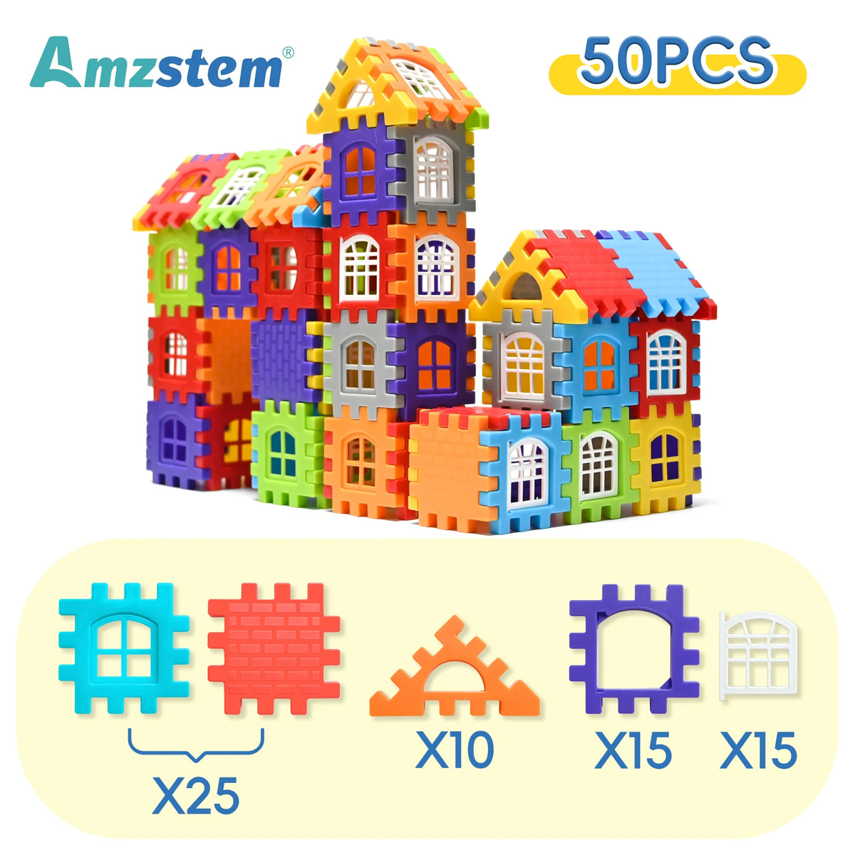 Large House Building Blocks Set with Window Designs – 140-Piece STEM Toy for Kids