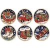 A set of six diamond painting ornaments featuring Christmas themes like a sleigh, a truck, and boots.