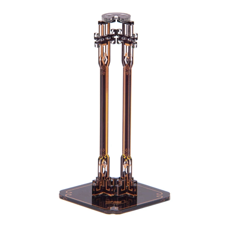 A desktop puzzle decoration model kit of a phoenix crown made of dark metal with an ornate stand.