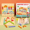 A set of wooden Montessori pegboard puzzles featuring colorful wooden pegs and boards for toddlers.
