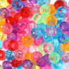 A colorful assortment of rainbow pony beads in various shades of pink, purple, blue, and orange.