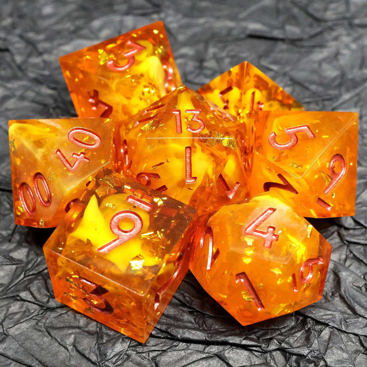 Handmade Resin Polyhedral Dice Set with Sharp Edges