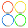 Four colored pool diving rings: orange, yellow, blue, and green.