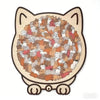 A wooden cat-shaped jigsaw puzzle featuring many cats in various poses and colors.