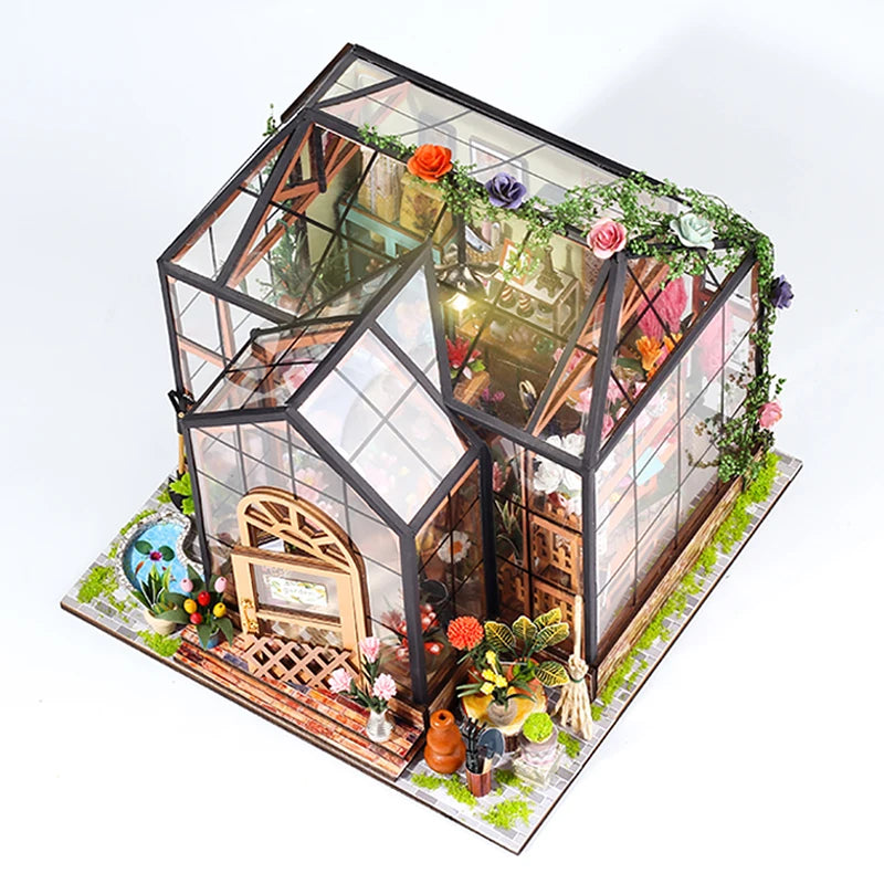 DIY Miniature Wooden Dollhouse Kit with LED Lights and Furniture