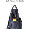 Navy waterproof diaper backpack featuring a dedicated left pocket for bottles.