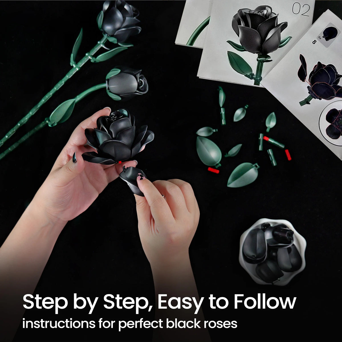 Gothic Rose Bouquet Building Kit — Dark Floral Home Decor for Adults