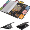 Tilting and foldable puzzle board with eight storage drawers shown in various angles.