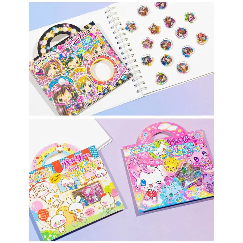 A set of Y2K heart-shaped crystal stickers with a laser finish displayed on a white notebook page.