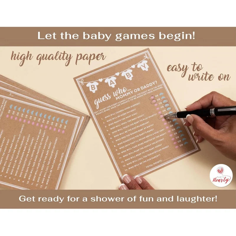 Baby Shower Guess Who Game Cards (Set of 10) for Mom or Dad