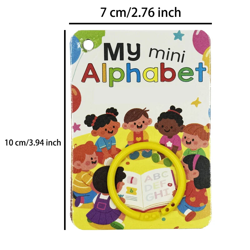 A set of My Mini Alphabet learning cards featuring pictures for toddlers and preschoolers.