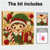 A Christmas themed pearl diamond painting kit featuring a festive figure in a green hat and red suit.