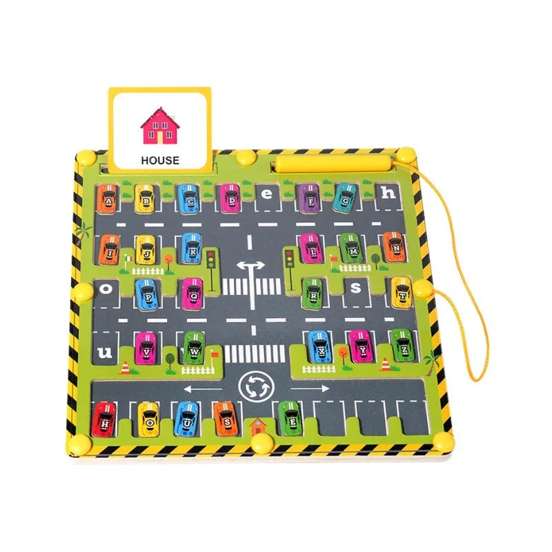 Magnetic Alphabet Maze Wooden Letter Puzzle – Parking Lot Theme