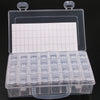 A clear plastic diamond painting storage box with multiple organizer trays inside.