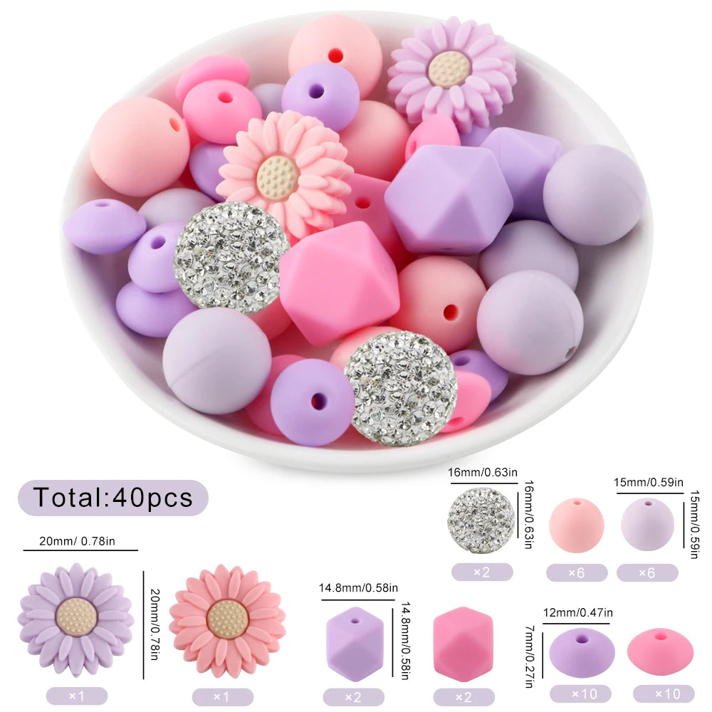 Silicone Focal Beads Set with Flower & Leaf Shapes for Jewelry Making