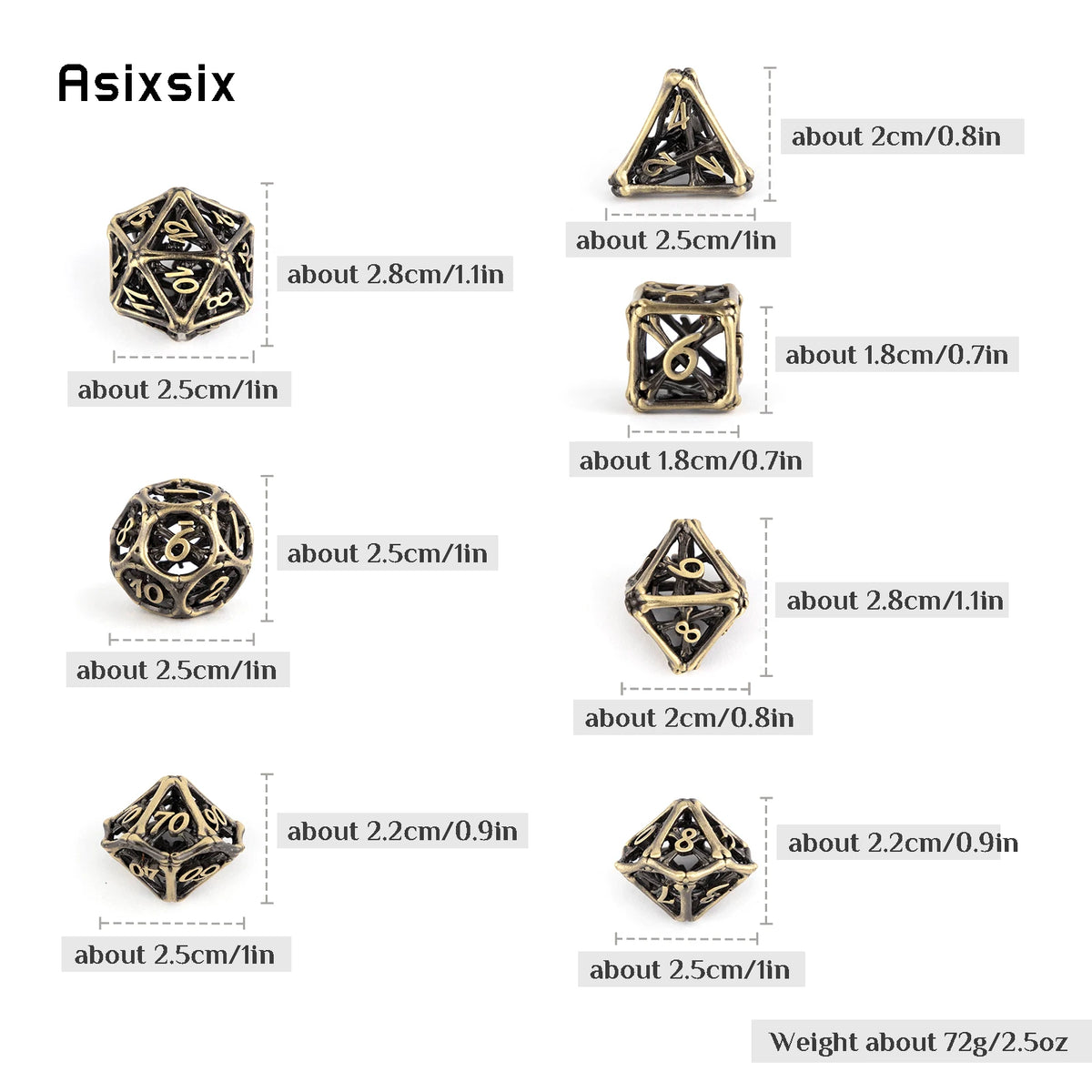Yellow Hollow Metal Polyhedral Dice Set for RPG and Tabletop Games