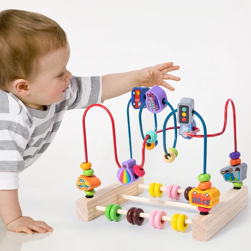 Wooden Bead Maze Roller Coaster with Abacus for Toddlers