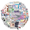 A circular arrangement of various dental-themed stickers featuring teeth, gums, and related concepts.