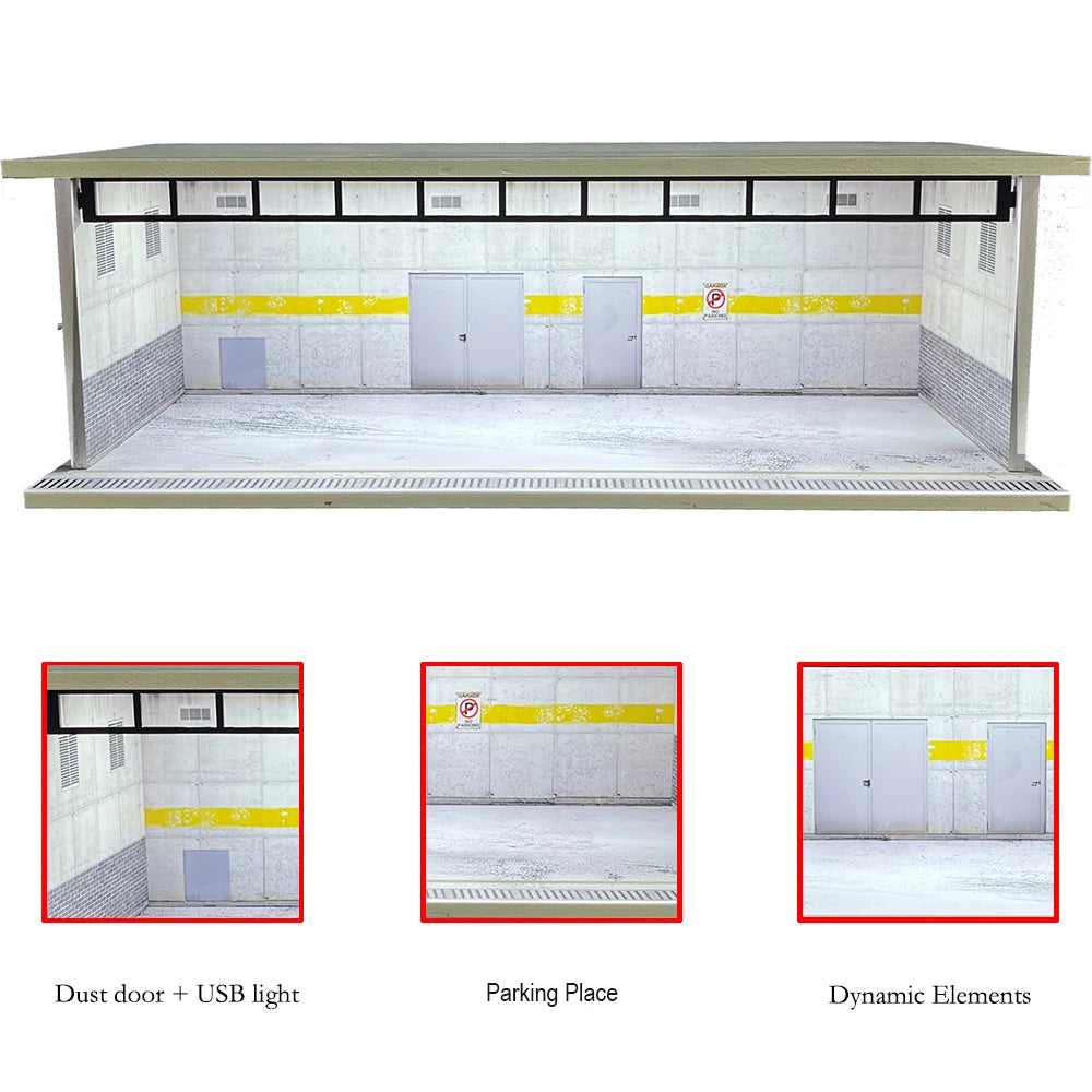 1:64 Scale Car Garage Diorama with USB LED Lighting
