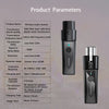 A black wireless audio system showing both the transmitter and receiver units.