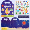 A set of reusable vehicle stickers featuring space themes and a portable bubble sticker book.