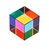 A cube divided into twelve sections of vibrant CMY colors, showcasing a 3D color mixing crystal.