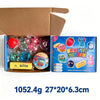A box containing a squishy toy blind box with various colorful squishy toys and butter.