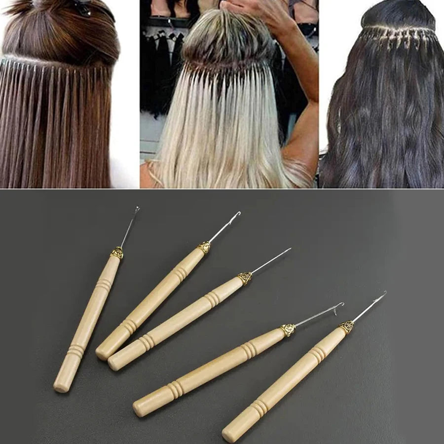 Professional Crochet Hook Set with Wooden Handles for Hair Extensions and Wig Making