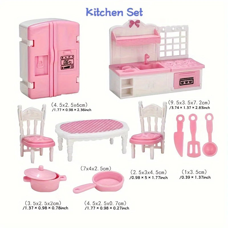 Dollhouse Furniture Set for Pretend Play – 3-Room Miniature Collection