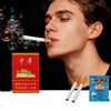 A man blows a cigarette that releases bubbles, with the product packaging visible nearby.