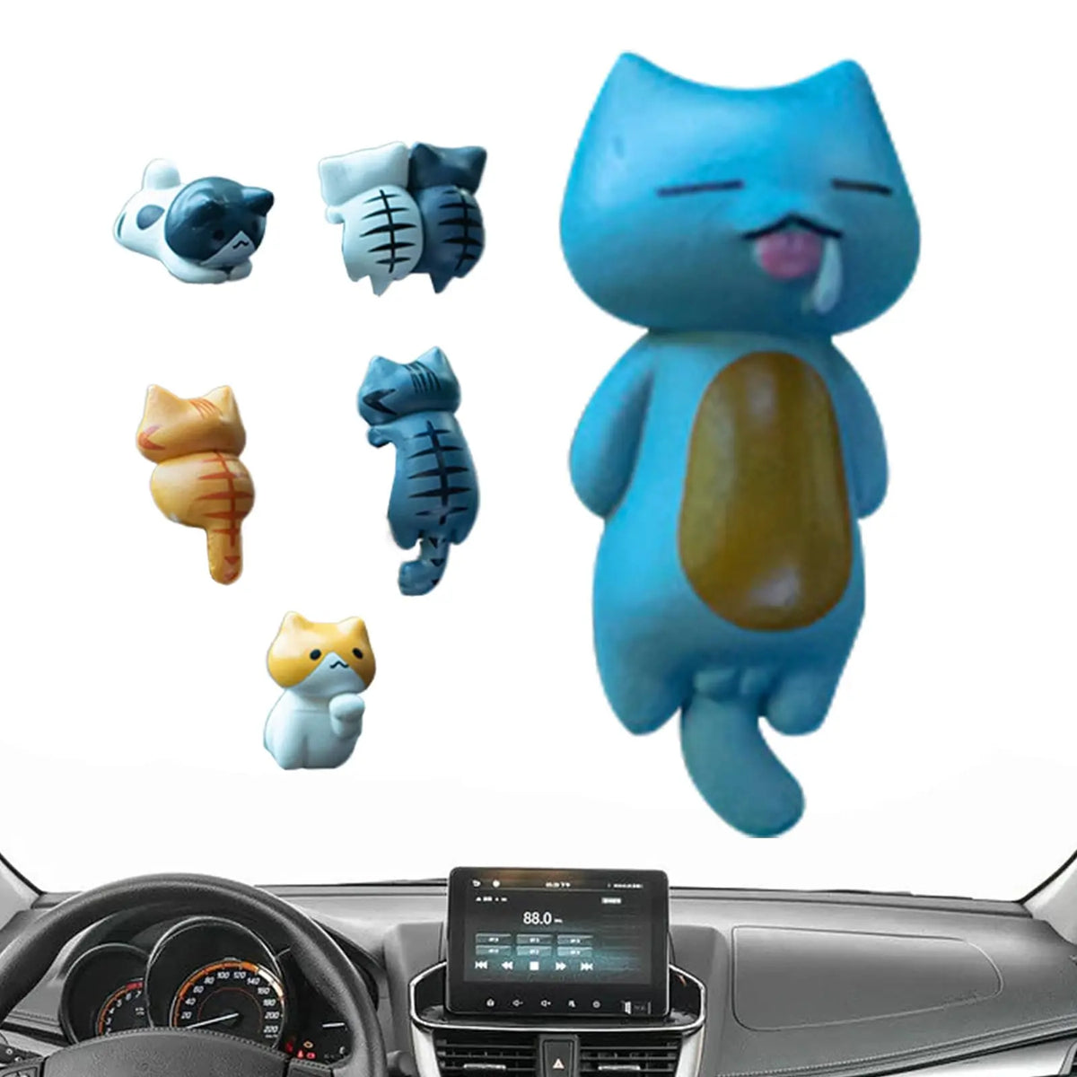 6-Pack PVC Cat Figurines for Car, Home, and Screen Decor