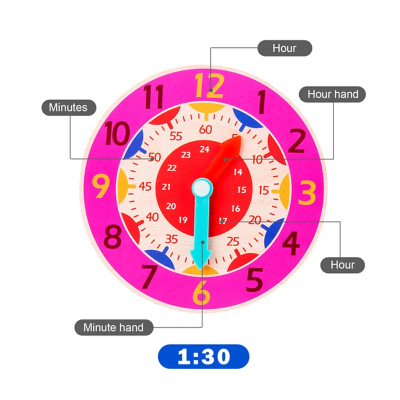 Wooden Montessori Clock Toy for Kids Learning Time