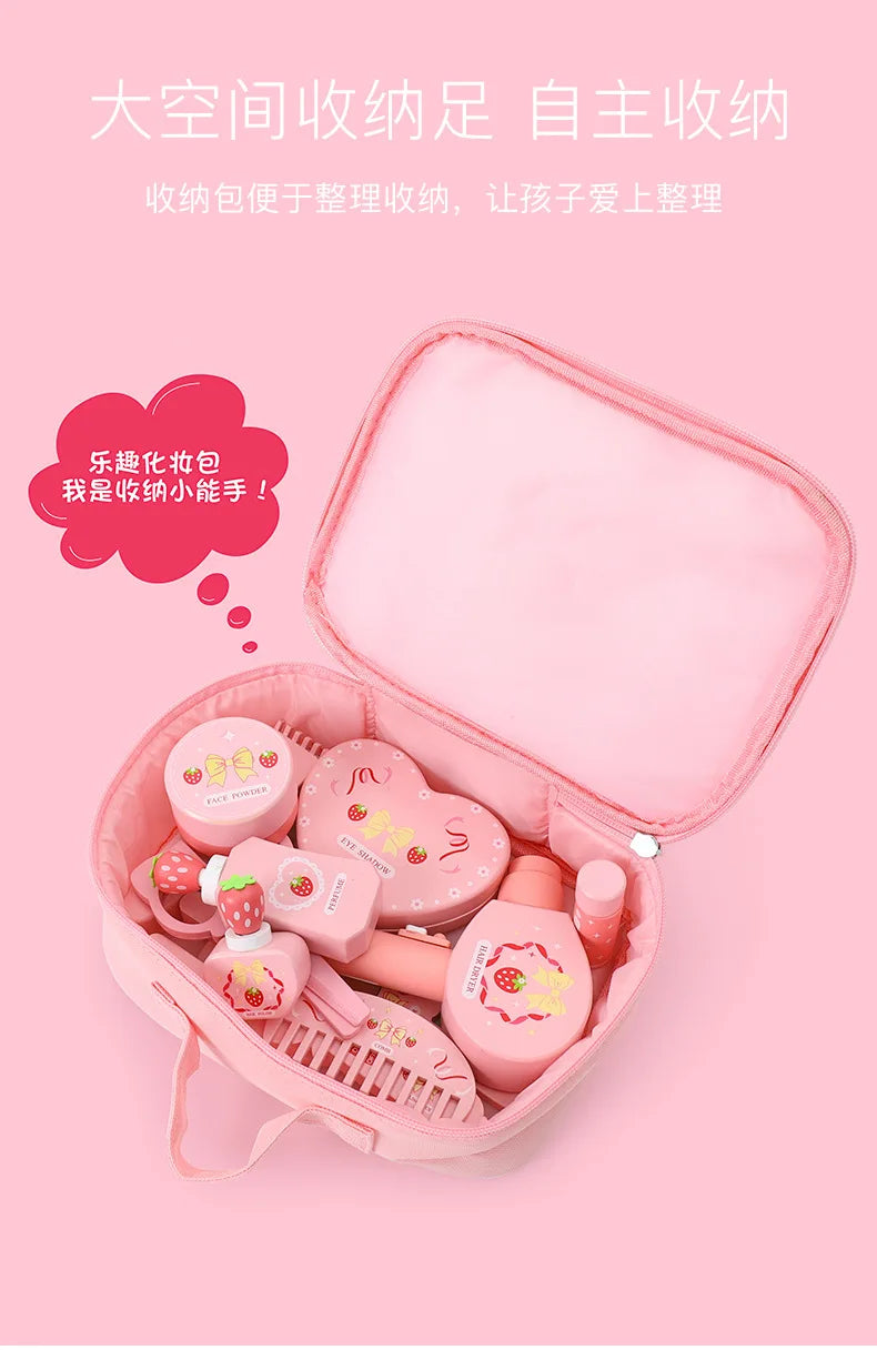 Wooden Pretend Play Makeup Set with Dressing Table & Makeup Bag