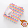 Pink and yellow striped cotton shirt with a light pink sleeve folded on top