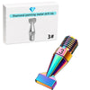 A diamond painting metal drill tip in a box and an assembled, iridescent resin drill tip.