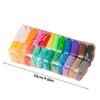 A long plastic package containing numerous vibrant air dry clay colors and tools for modeling