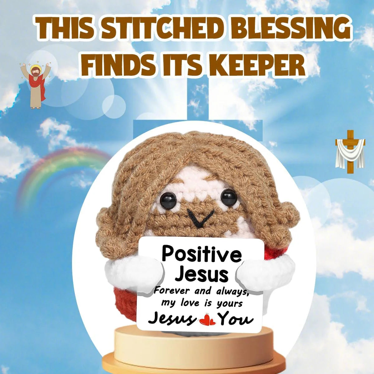 Handmade Crochet Emotional Support Jesus Doll with Card