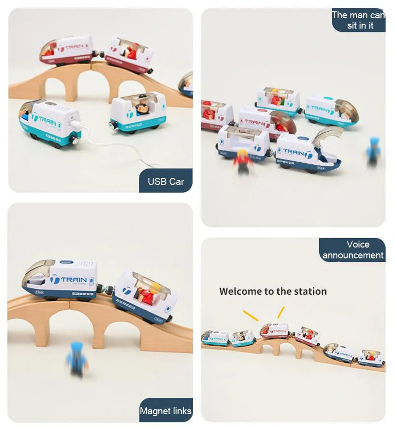 Wooden Train Set with Racing Track for Kids