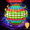 A spinning, multi-colored LED flying ball is shown against a dark background with glowing effects.