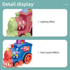 Detail display of a pink train toy showing lighting effects and train sound effects.