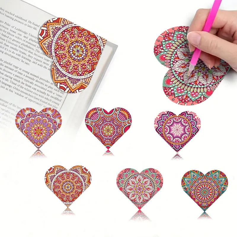 A set of six DIY mandala flower diamond art corner bookmarks featuring intricate patterns in various colors.