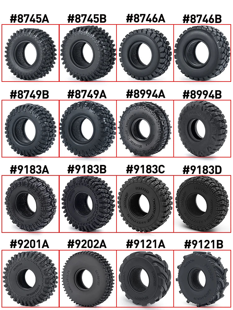 1.0" Mud Terrain Tires for 1/18 & 1/24 RC Crawlers (4-Pack)