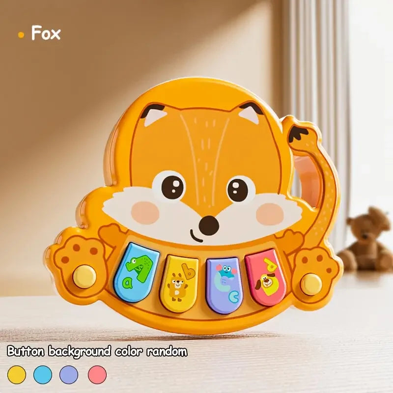 An orange fox-shaped button background musical piano toy for kids with colorful buttons