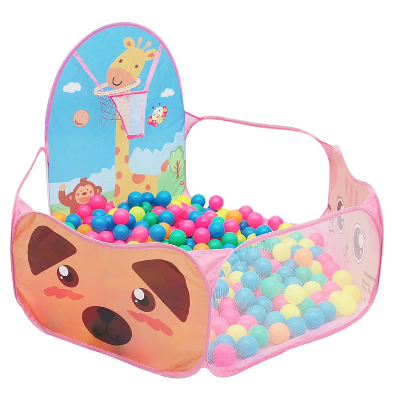 Kids Indoor Play Tent with Ball Pit and Basketball Hoop
