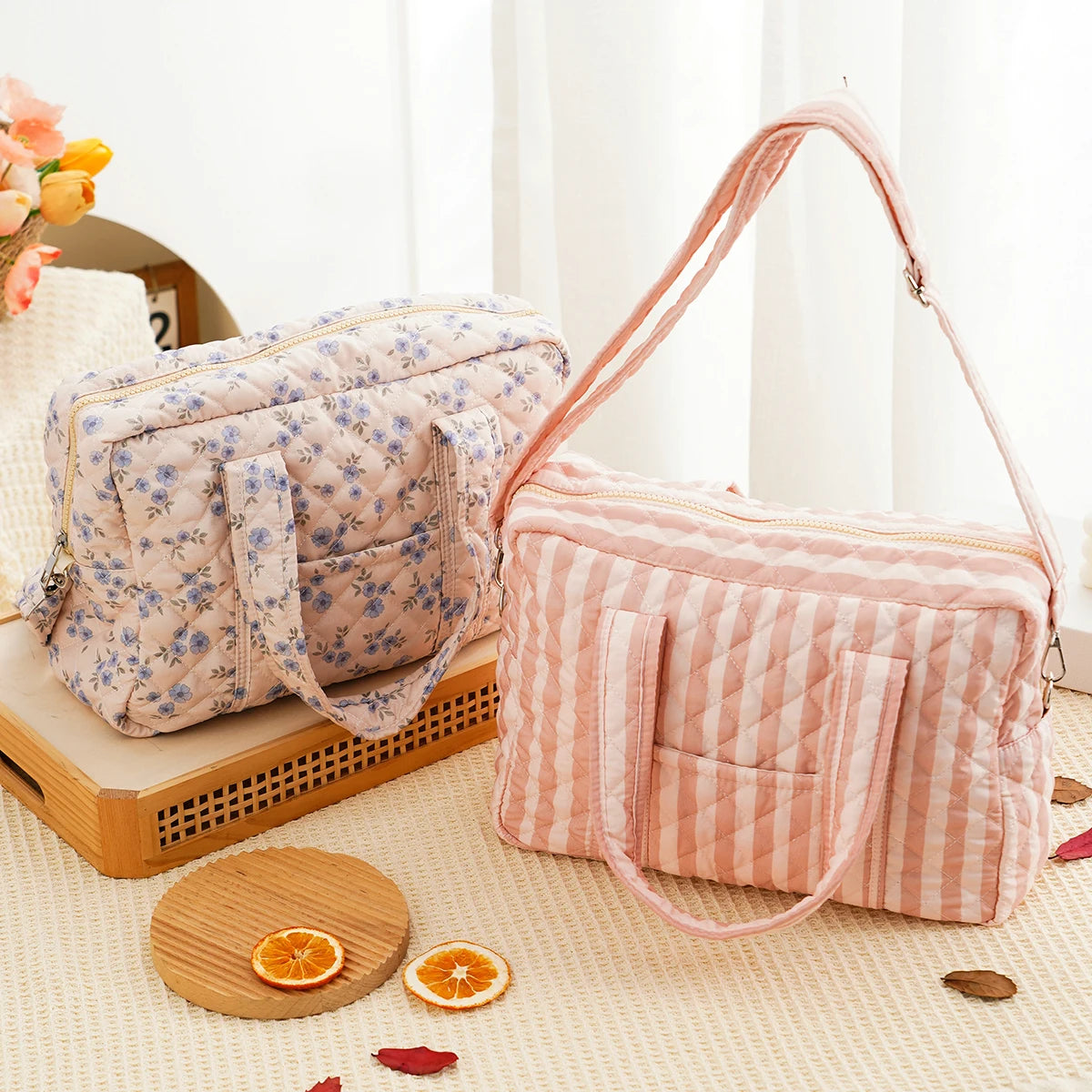 Quilted Maternity Diaper Bag with Crossbody Strap